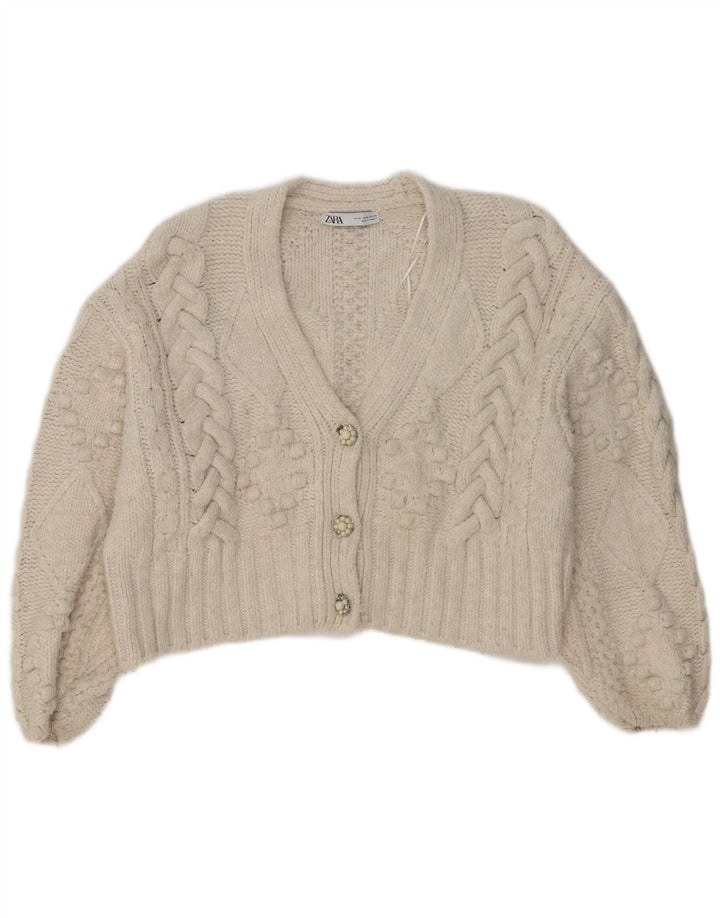 Damski sweter oversize Zara Crop Oversize UK 14 Średni biały akryl