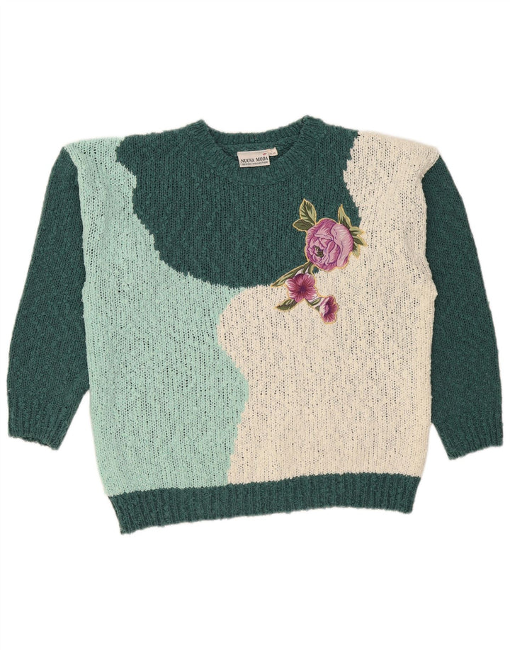 Damski sweter Nuova Moda z graficznym wycięciem pod szyją IT 44/46, duży zielony