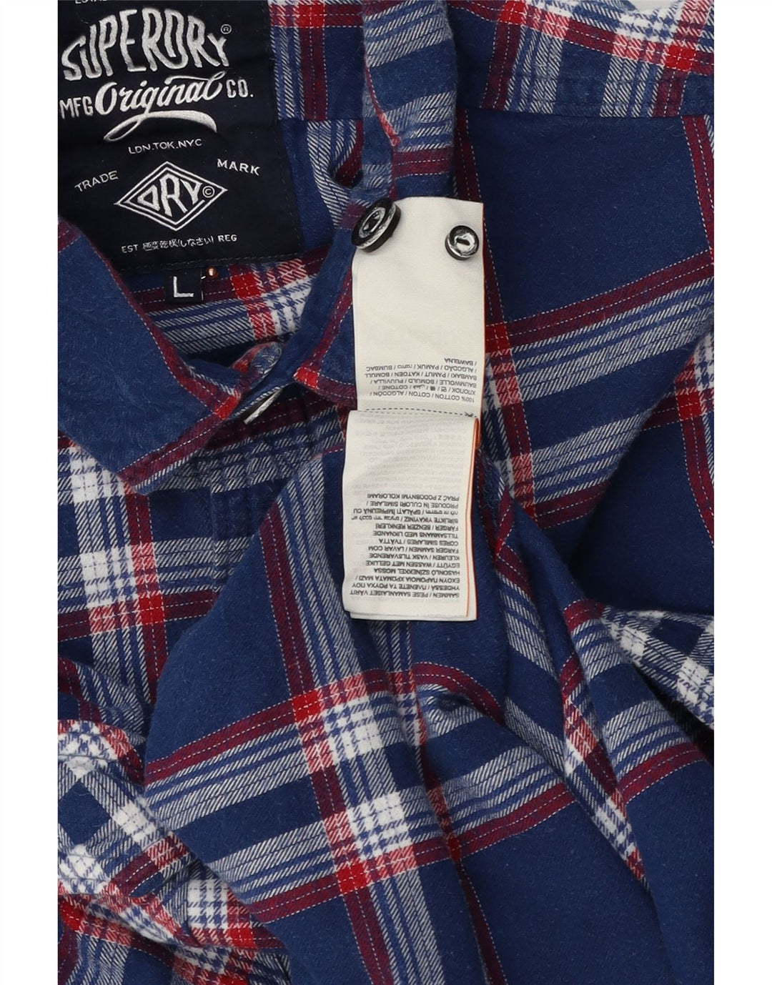 Męska koszula flanelowa Superdry, duża, granatowa, bawełniana w kratę