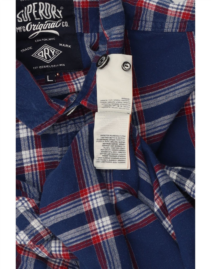 Męska koszula flanelowa Superdry, duża, granatowa, bawełniana w kratę