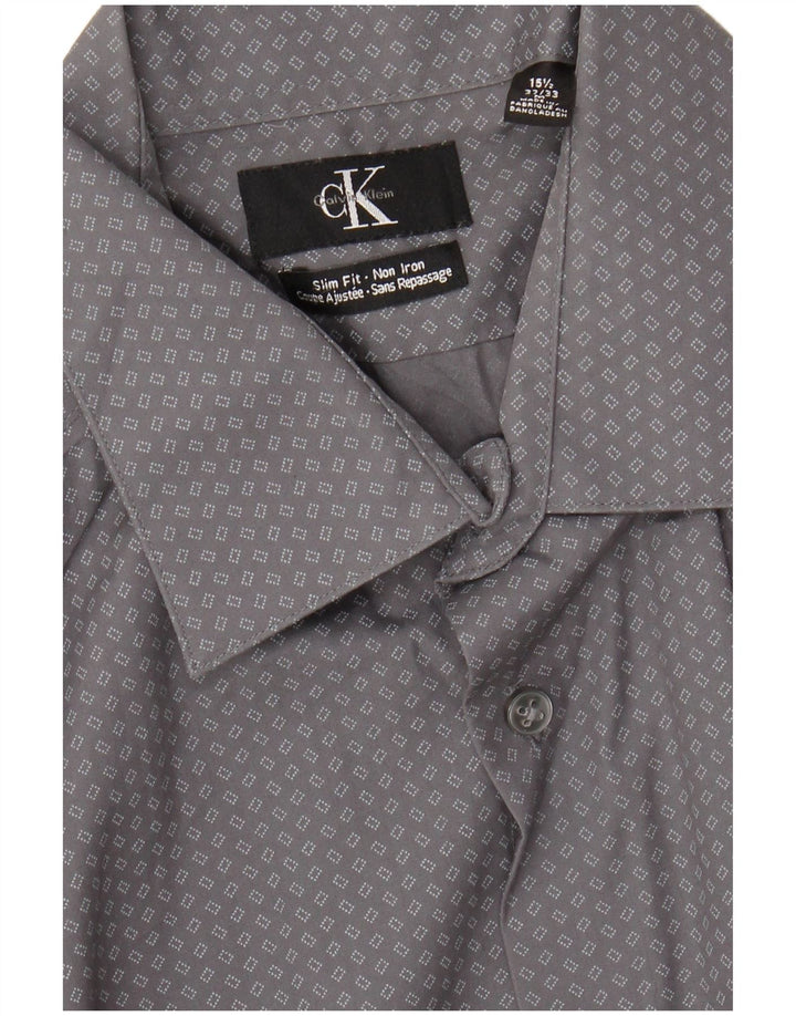 Koszula męska CALVIN KLEIN o dopasowanym kroju, rozmiar 15 1/2, średnioszara, geometryczna