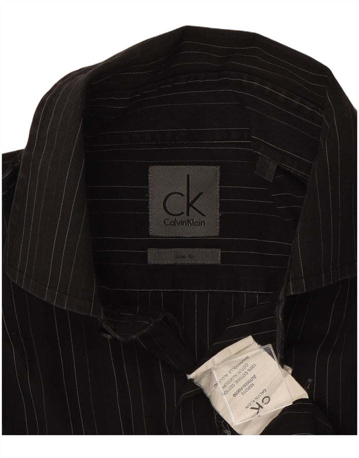 Męska koszula Calvin Klein Slim Fit, rozmiar 38 15, średnia czarna bawełna w prążki