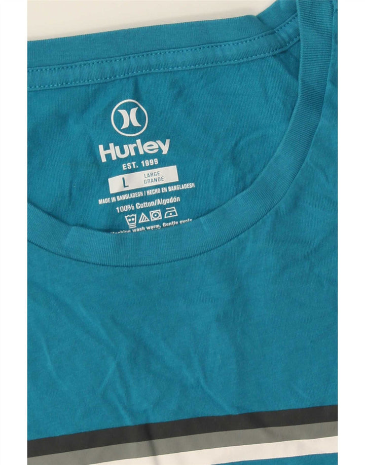 Męski T-shirt z grafiką Hurley, duży, niebieski, bawełniany