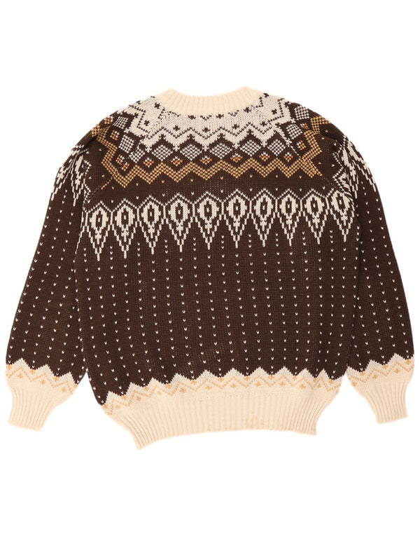 Vintage męski sweter z okrągłym dekoltem, duży brązowy Fair Isle