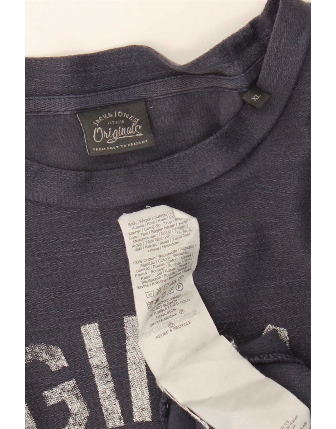 Męski top graficzny Jack & Jones z długim rękawem XL, granatowy, bawełniany