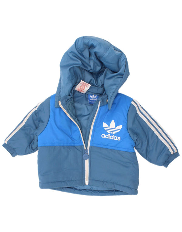 Adidas Baby Boys Graphic Wyściełana kurtka z kapturem 3-6 miesięcy Niebieski Colorblock