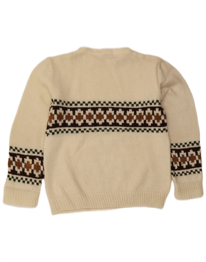 Vintage męski sweter z okrągłym dekoltem, mały, złamany biały Fair Isle