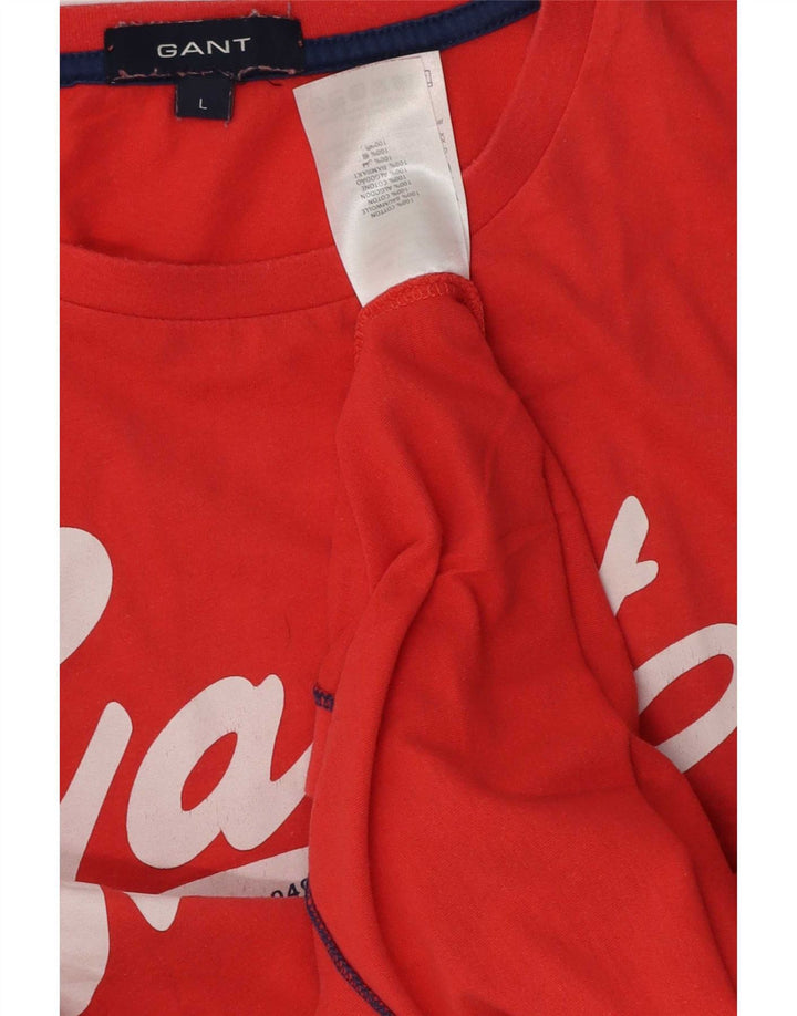 Męski T-shirt z grafiką Gant, duży, czerwony, bawełniany