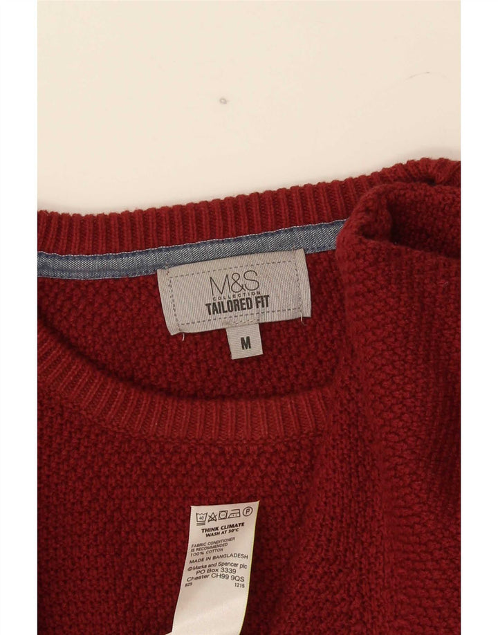 Marks & Spencer Męski sweter o dopasowanym kroju z okrągłym dekoltem, w kolorze średniego burgunda