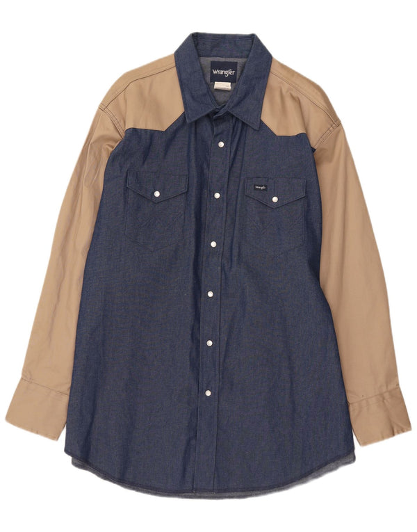 Męska koszula dżinsowa Wrangler Western 2XL, niebieska, bawełniana z blokami kolorów