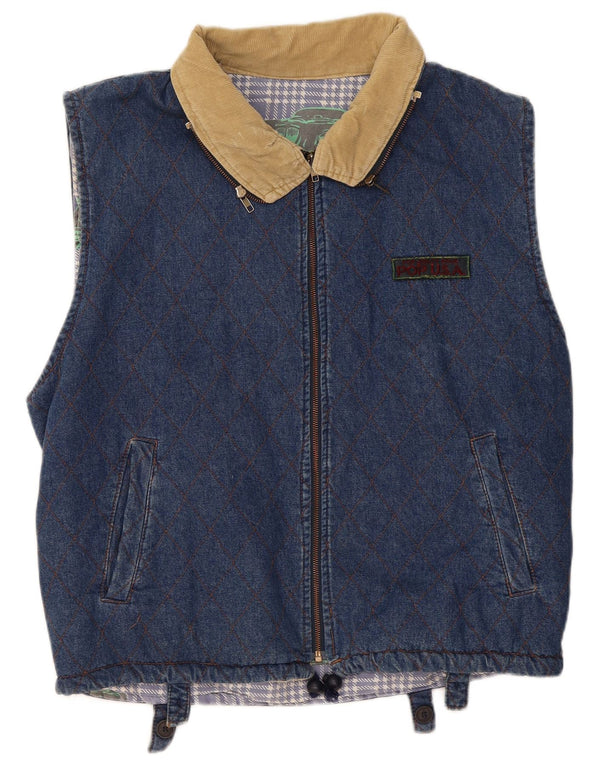 Męska kamizelka jeansowa POP 84 UK 42 XL, niebieska, geometryczna