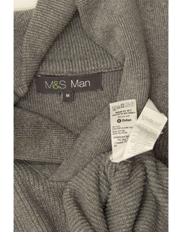 Marks & Spencer Męski sweter z szalowym dekoltem, średnioszary, bawełniany