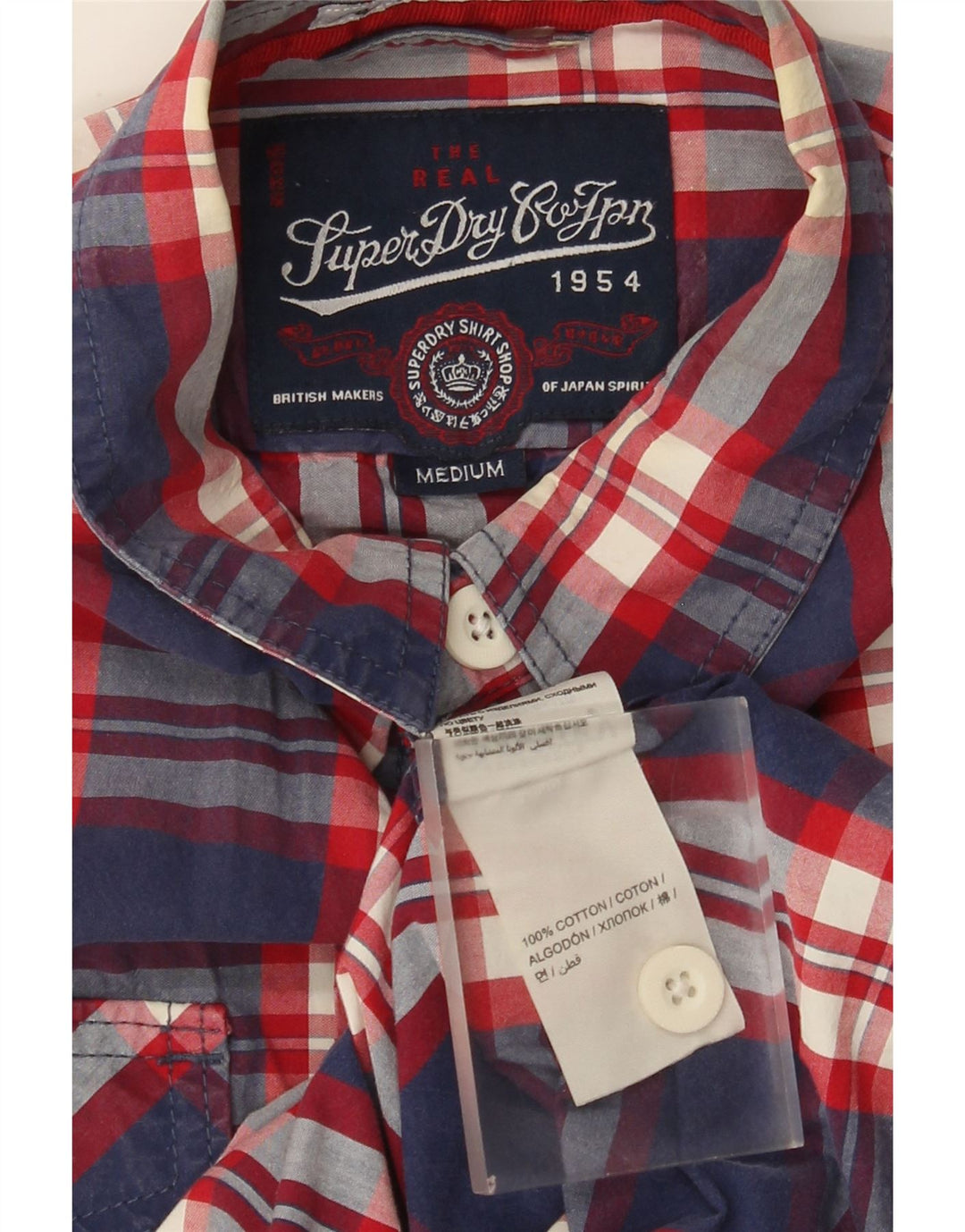Męska koszula z krótkim rękawem Superdry, średnia, granatowa, bawełniana w kratkę