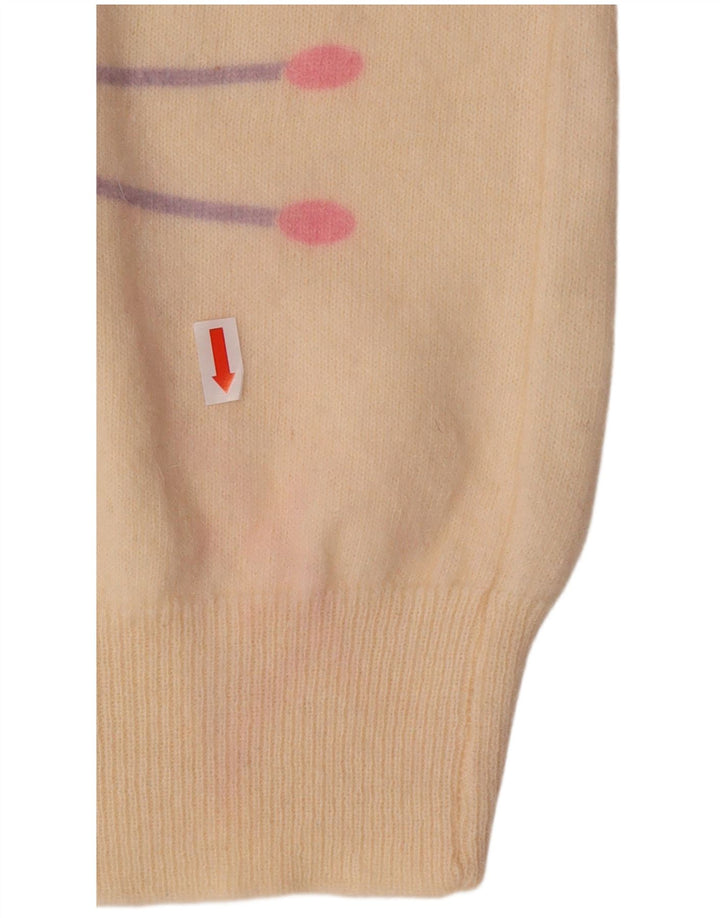 Sweter damski VINTAGE z okrągłym dekoltem UK 16, duży, w kolorze złamanej bieli, geometryczny