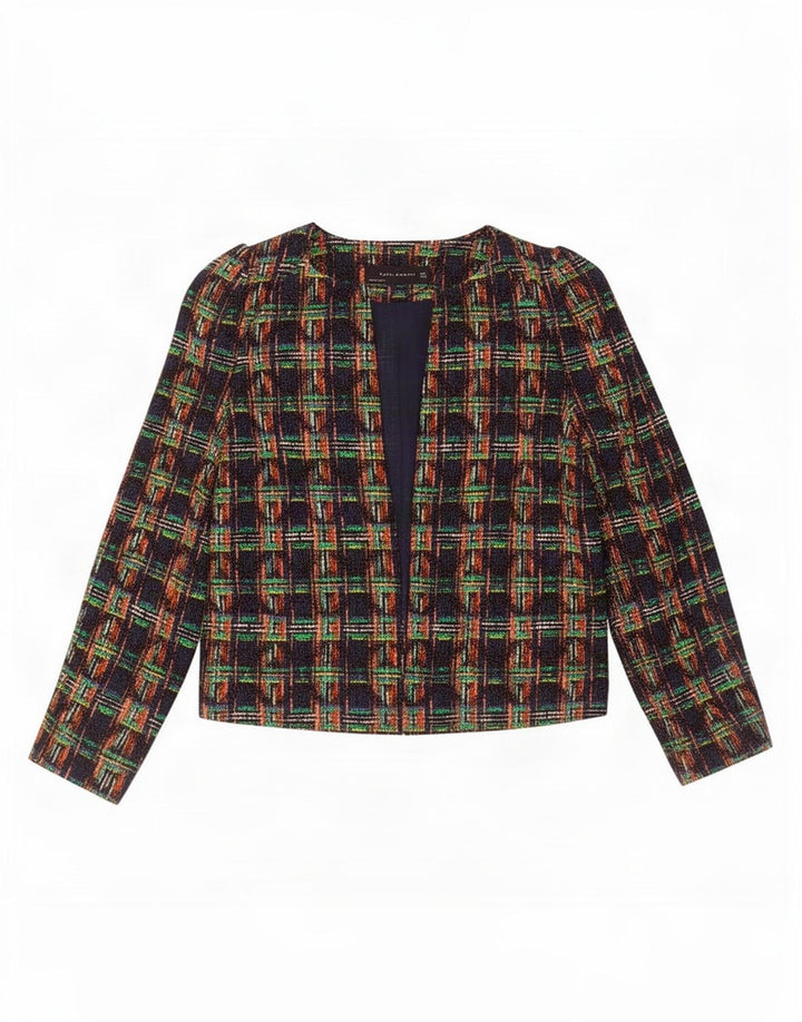 Damska marynarka Zara Crop Open, UK 10, mała, wielobarwna, bawełniana krata