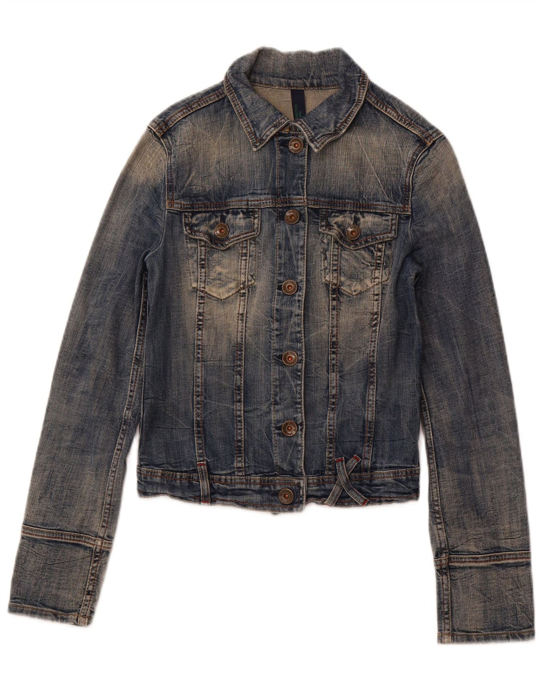 Damska kurtka jeansowa BENETTON Crop UK 10, mała, niebieska, bawełniana