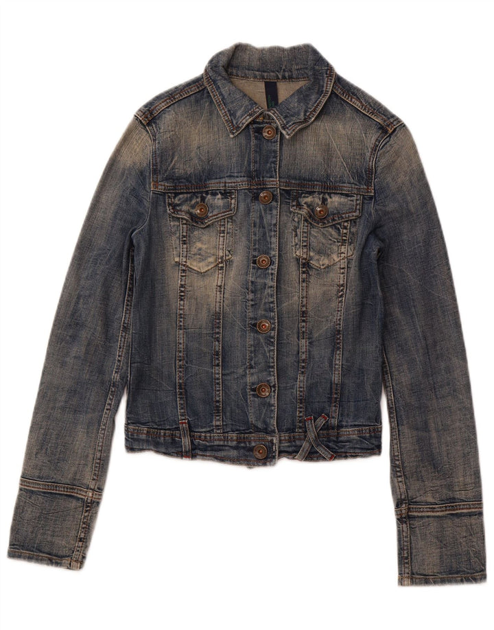 Damska kurtka jeansowa BENETTON Crop UK 10, mała, niebieska, bawełniana
