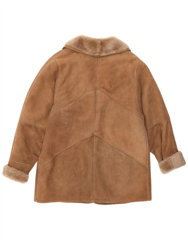 Damska kurtka shearling w stylu vintage UK 12 Średni brązowy klasyczny