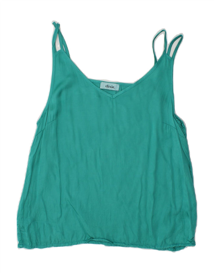 VINTAGE Womens Crop Cami Top UK 12 Medium Turquoise Viscose Vintage Vintage and Second-Hand Vintage from Messina Hembry 