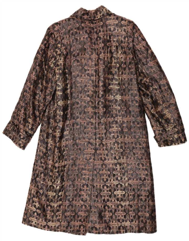 Dwurzędowy płaszcz damski w stylu vintage UK 14 Średni brązowy geometryczny