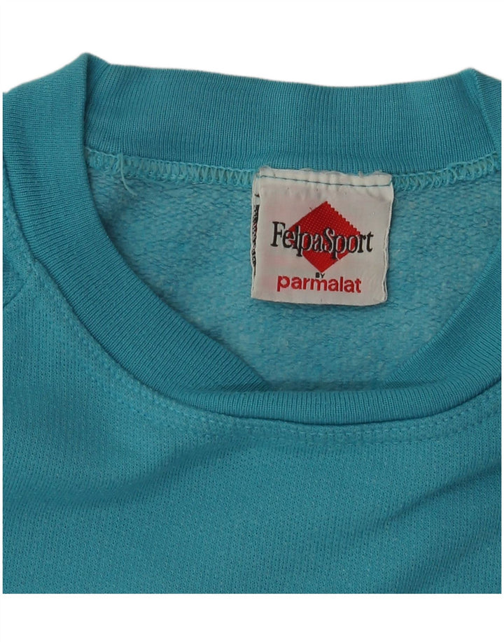 Damska bluza z grafiką w stylu vintage, UK 14, średnia niebieska bawełna