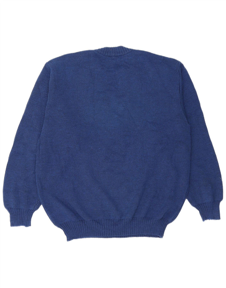 Vintage męski sweter z wycięciem pod szyją, duży niebieski Argyle/diament