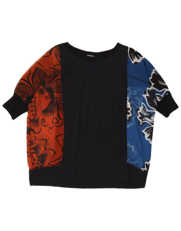 Damska koszulka oversize Desigual z grafiką Top UK 10, mała, czarna w kwiaty