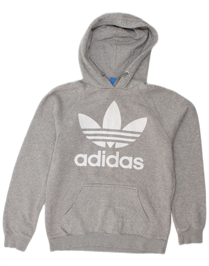 Damska bluza z kapturem ADIDAS z grafiką UK 10, mała, szara bawełna