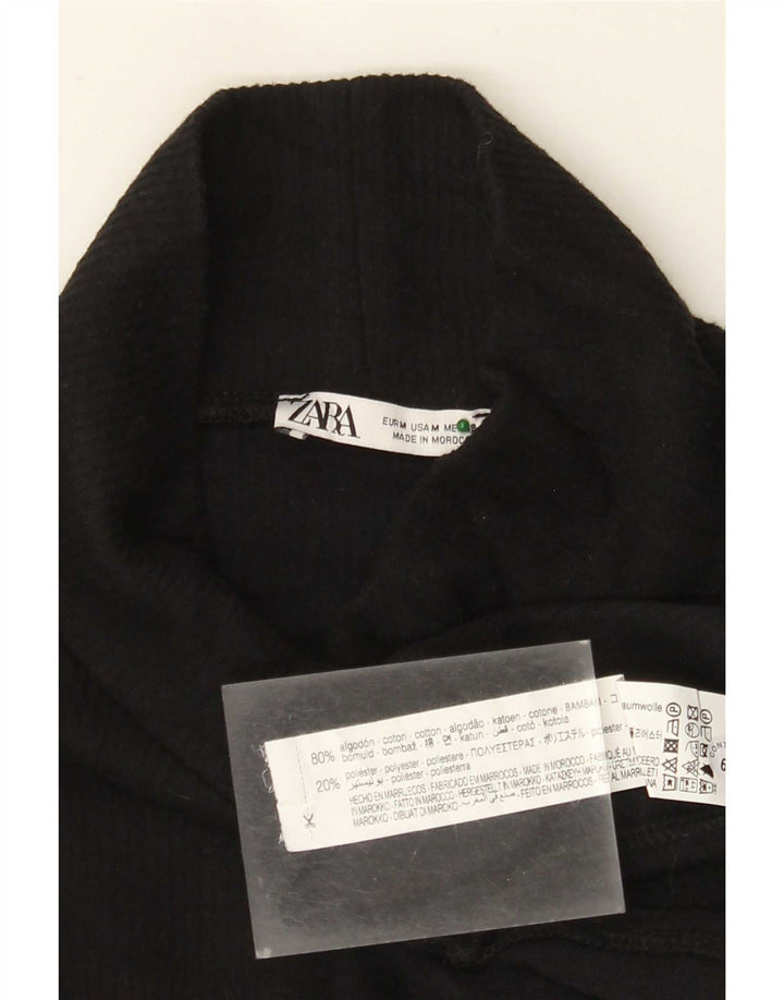 Damski top oversize Zara z długim rękawem, UK 14, średni czarny, bawełniany