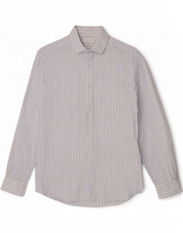 Koszula męska Massimo Dutti, duża, niebieska, lniana w prążki