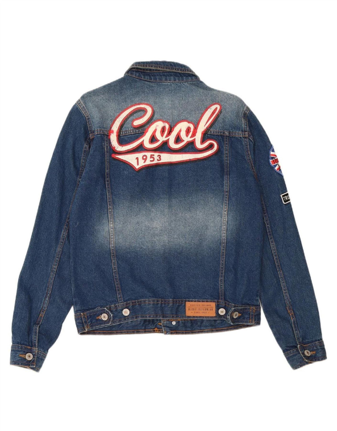 ALCOTT Womens Graphic Denim Jacket UK 16 Large Blue Cotton