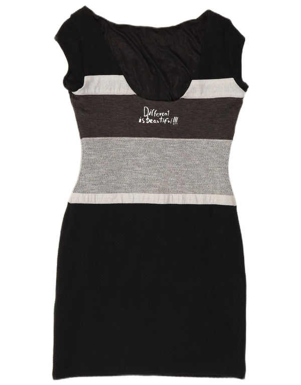 Damska graficzna obcisła sukienka Desigual UK 8, mała, czarna, z blokami kolorów