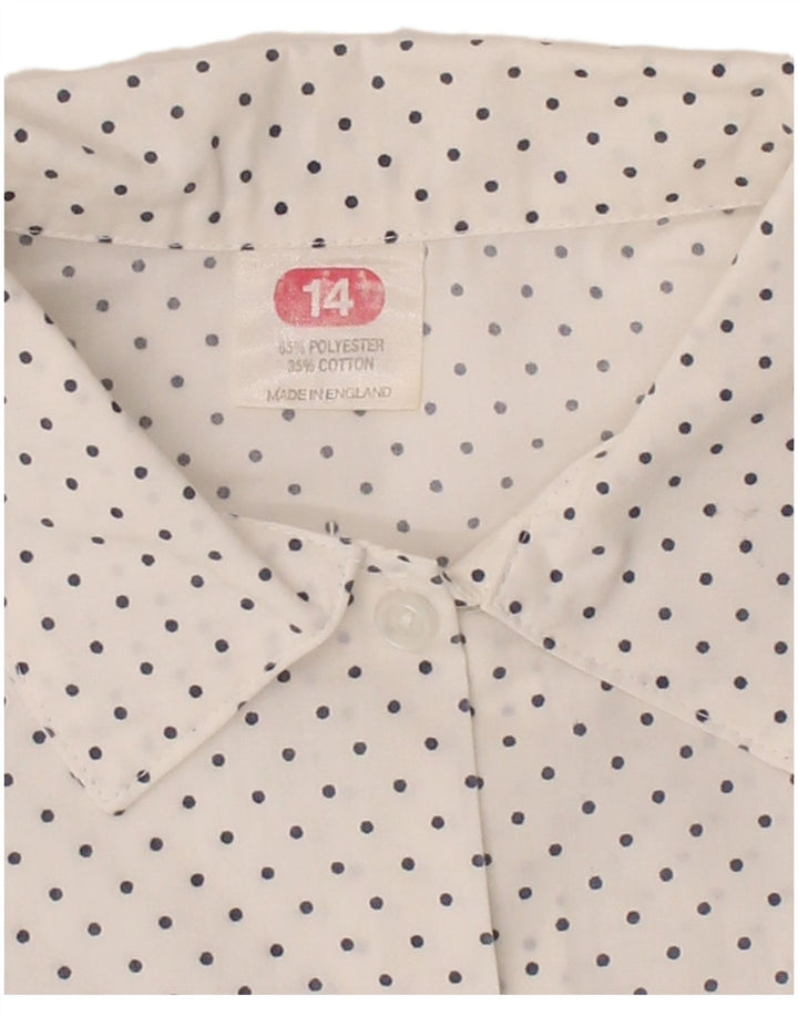 VINTAGE Womens Short Sleeve Shirt UK 14 Large White Spotted Polyester