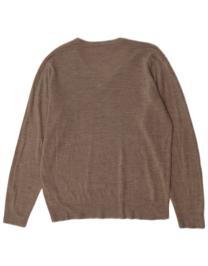 Męski sweter Marks & Spencer o regularnym kroju z dekoltem w kształcie litery V, średnio beżowy, nakrapiany