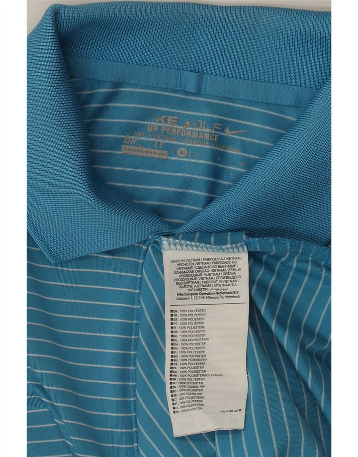 Męska koszulka polo Nike Dri Fit, średnia niebieska, poliestrowa w prążki