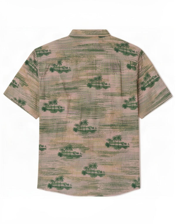 Męska koszula z krótkim rękawem w stylu vintage, graficzna, 2XL, zielona, bawełniana, hawajska