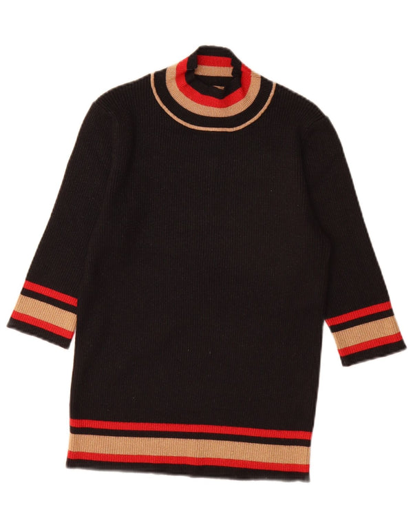 Sweter damski w stylu vintage z golfem UK 10, mały, czarny, z blokami kolorów