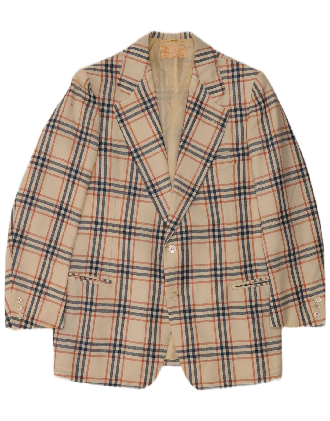 Vintage męska marynarka zapinana na 2 guziki UK 38, średnia złamana biała kratka