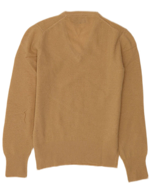 Sweter damski Benetton z dekoltem w kształcie litery V, UK 10, mały, beżowy, wełniany