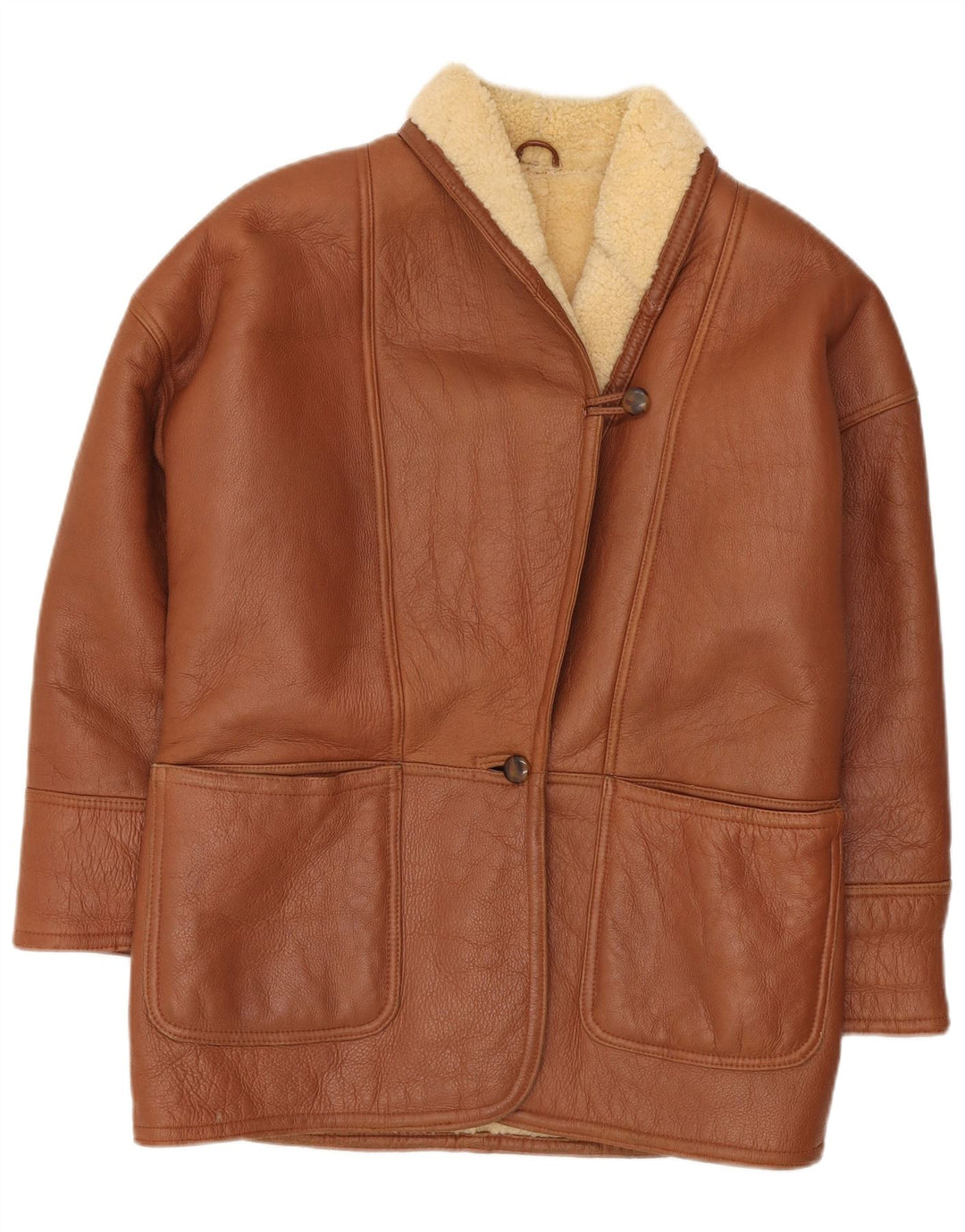 Vintage damska oversize'owa kurtka Shearling UK 18 XL Brązowa Shearling