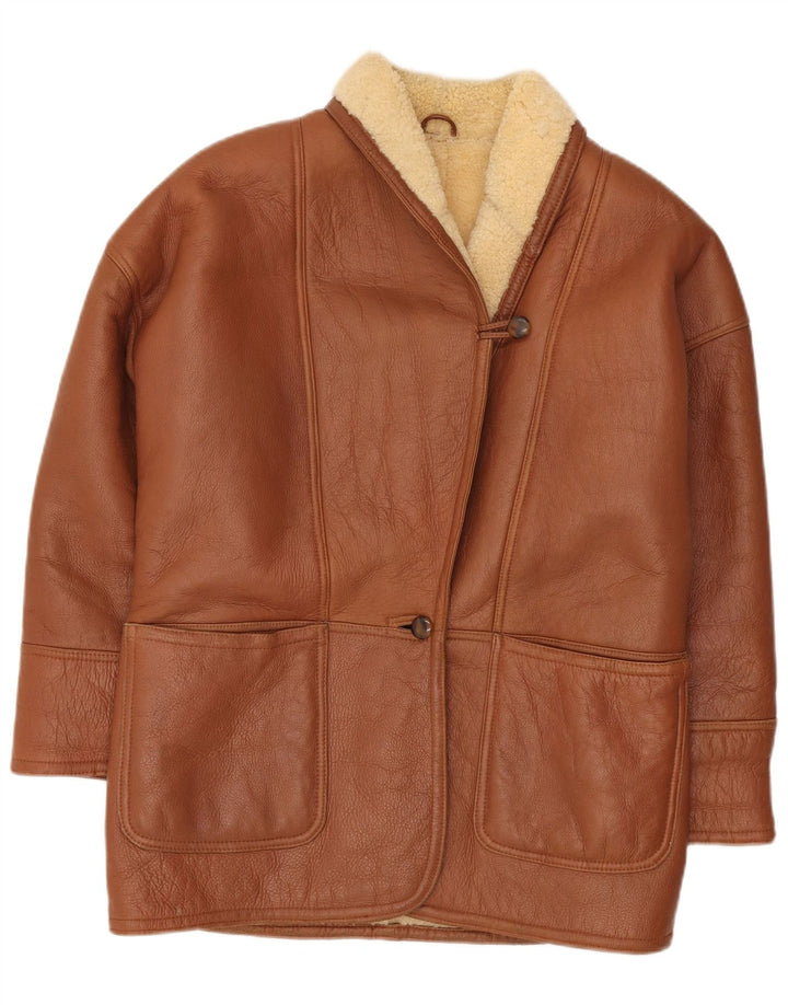 Vintage damska oversize'owa kurtka Shearling UK 18 XL Brązowa Shearling