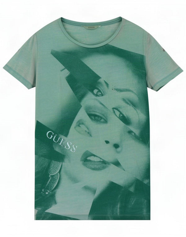 Damska koszulka graficzna Guess Top UK 6 XS Zielony poliester