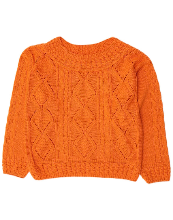 Sweter damski w stylu vintage z dekoltem w łódkę UK 16, duży, pomarańczowy, bawełniany