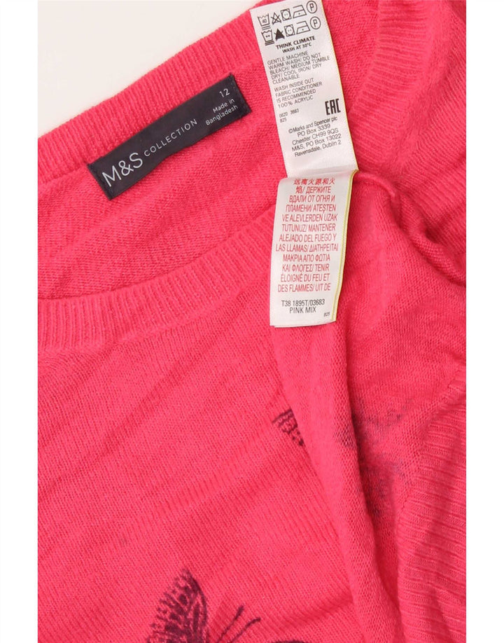 Marks & Spencer Damski sweter z okrągłym dekoltem, UK 12, średni różowy motyl