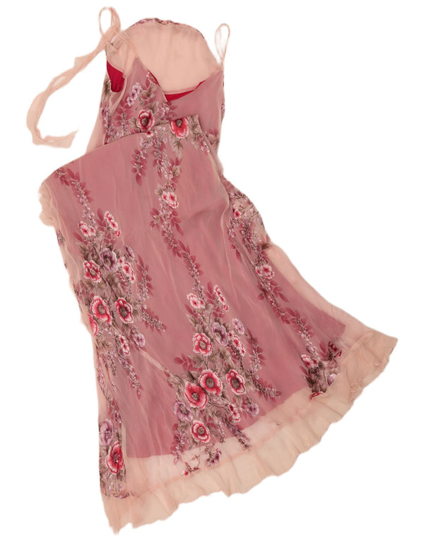 Damska sukienka maxi bez rękawów Monsoon UK 14, duży, różowy, jedwabny w kwiaty