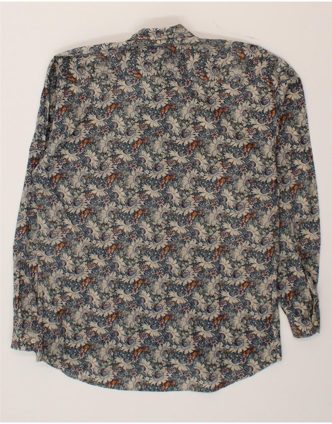 VINTAGE Mens Shirt Medium Blue Floral Cotton Vintage Vintage and Second-Hand Vintage from Messina Hembry 
