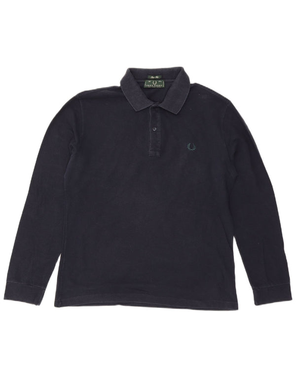 FRED PERRY Męska koszulka polo slim fit z długim rękawem, duża, granatowa, bawełniana