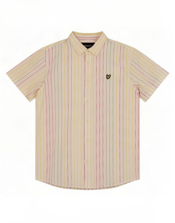Męska koszula z krótkim rękawem Lyle & Scott, duża, biała, bawełniana w prążki