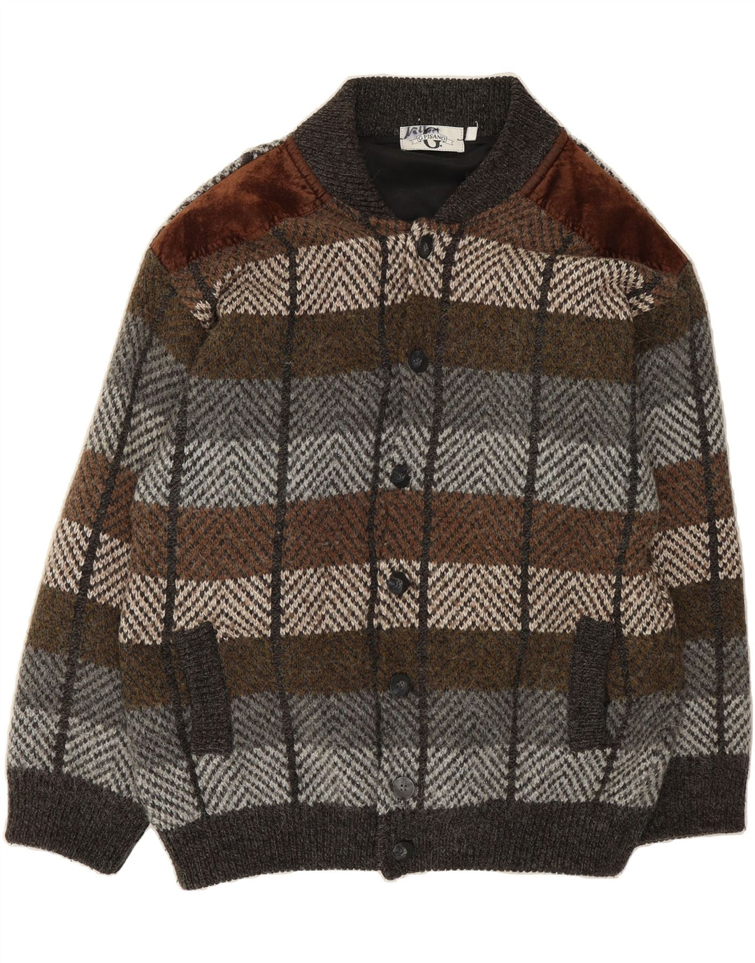 G. PISANO Mens Knit Bomber Jacket UK 36 Small Grey Striped Vintage G. Pisano and Second-Hand G. Pisano from Messina Hembry 