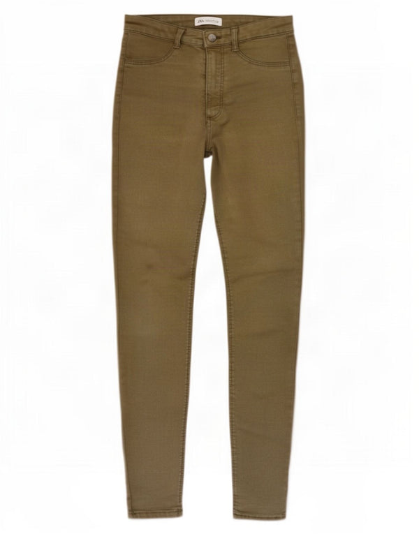 Damskie jeansy obcisłe z wysokim stanem Zara EU 38 Small W28 L27 Bawełna khaki